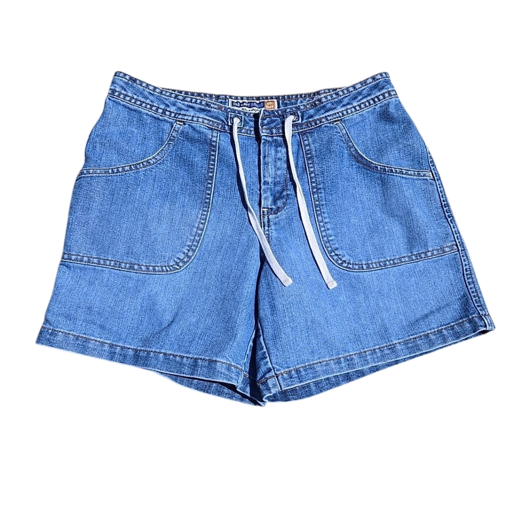 Old Navy Womens Blue Jean Shorts Size 2 Just Below Waist Drawstring Denim